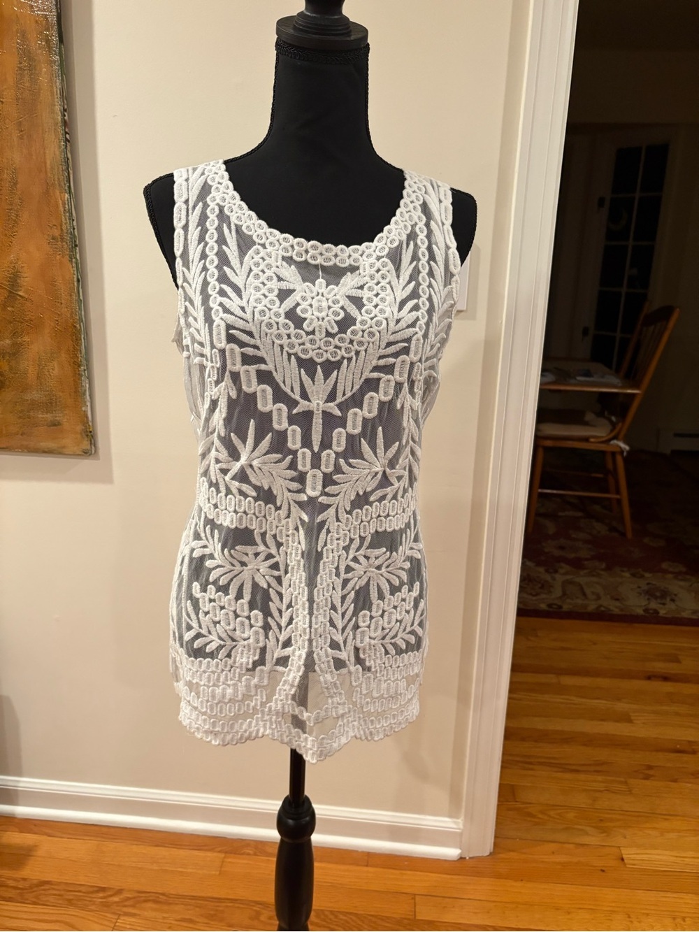 Laundry White Crocheted Sheer Tank Top